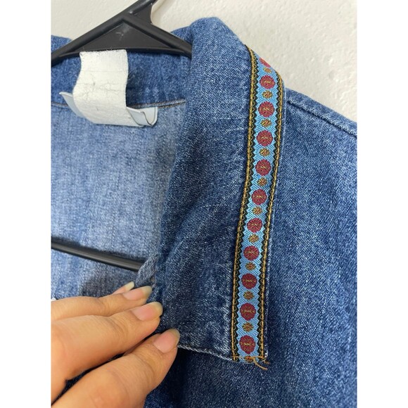 Cropped Denim Jacket Boho Trim Vintage 90s Style Petite - Picture 5 of 7